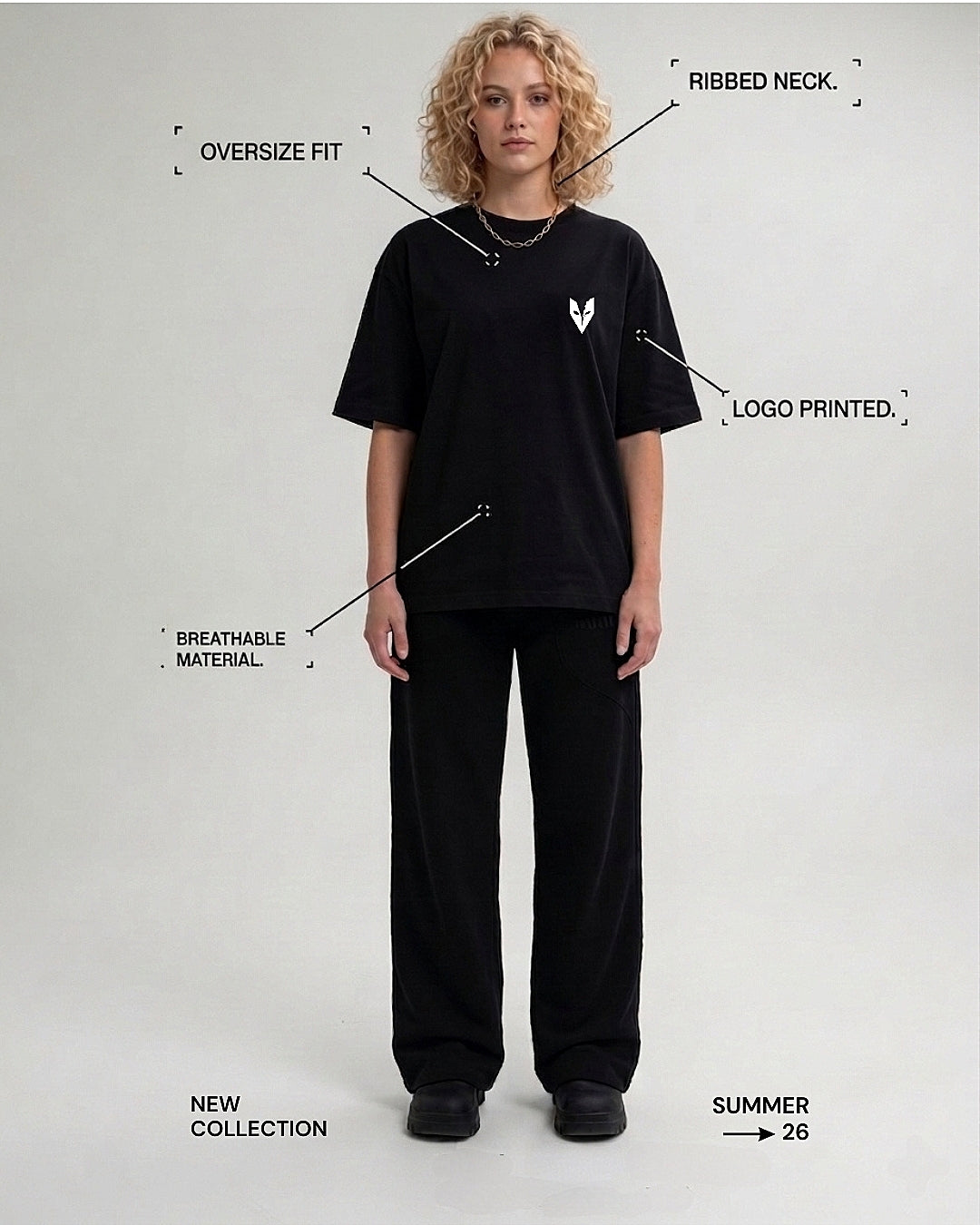 Eurynome Black Oversize Unisex T-shirt.